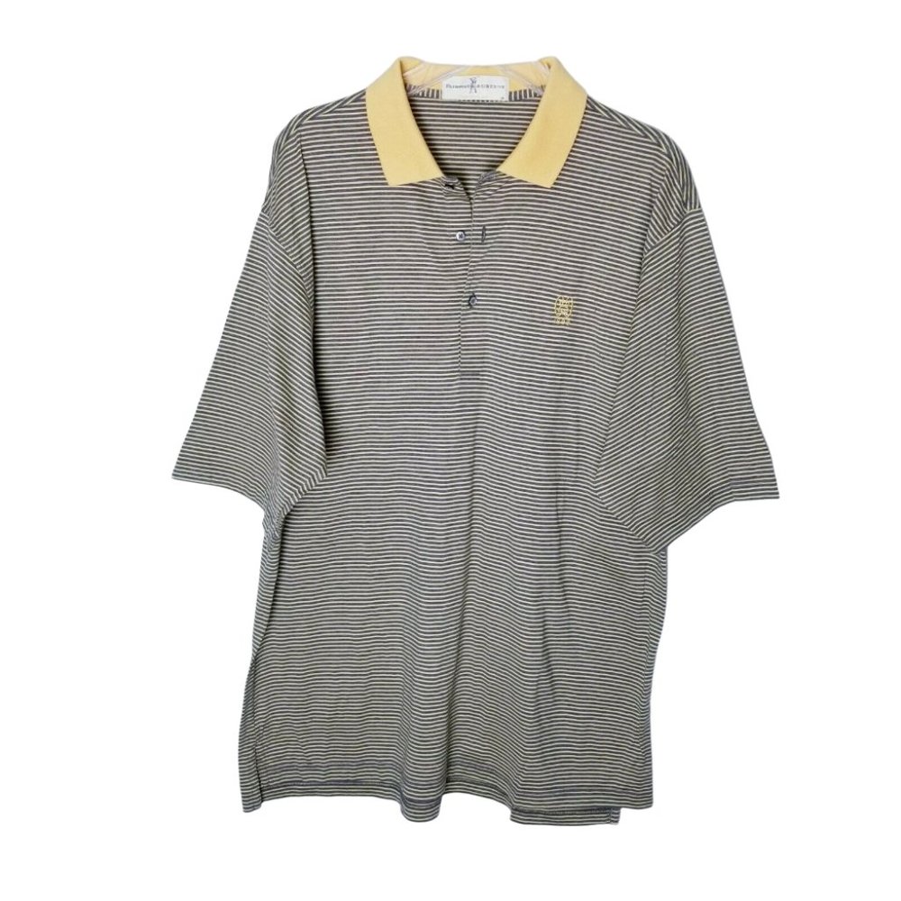 Fairway & Greene Striped Polo Shirt Men Size XL Gray Yellow Short Sleeve